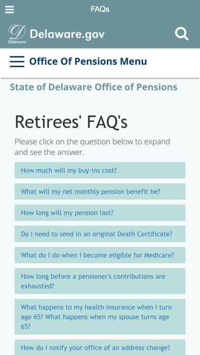 Delaware - Office of Pensions Screenshot