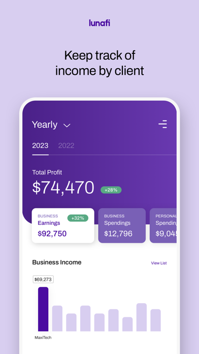Lunafi - 1099 Tax Write-offs Screenshot