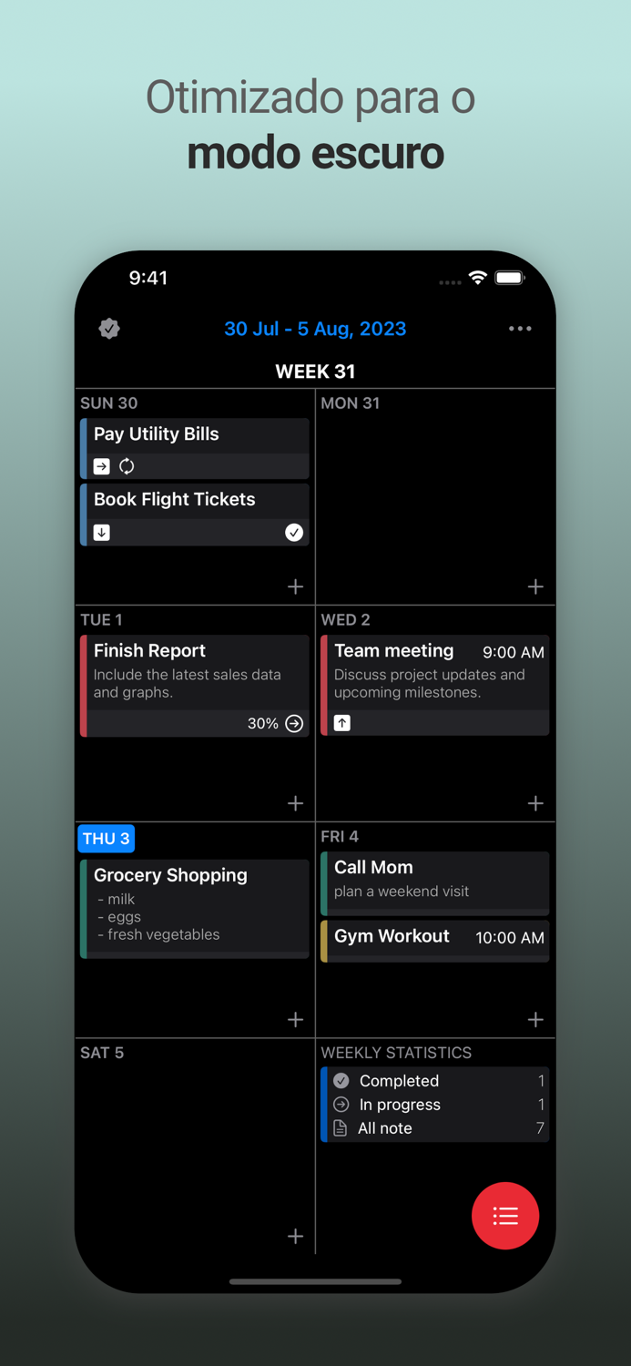 Calendário Semanal Tarefas