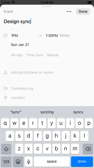 Capture d'écran de Notion Calendar sur iPhone 5