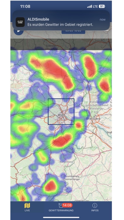 ALDISmobile Live Gewitterkarte