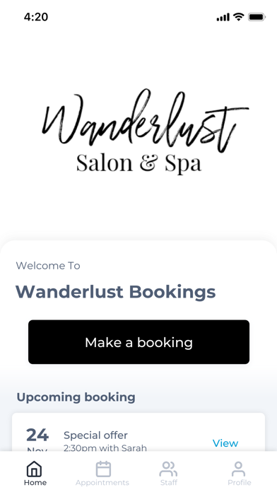 Wanderlust Bookings Screenshot