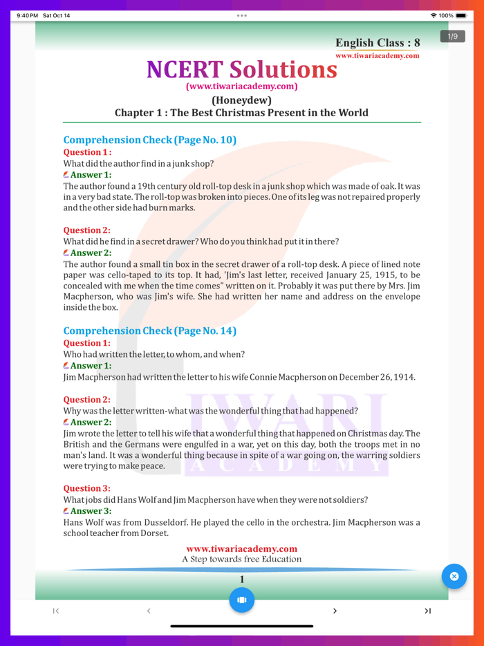 Class 8 English Solution