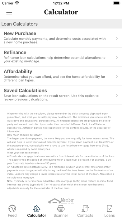 Jefferson Bank Home Loan Screenshot