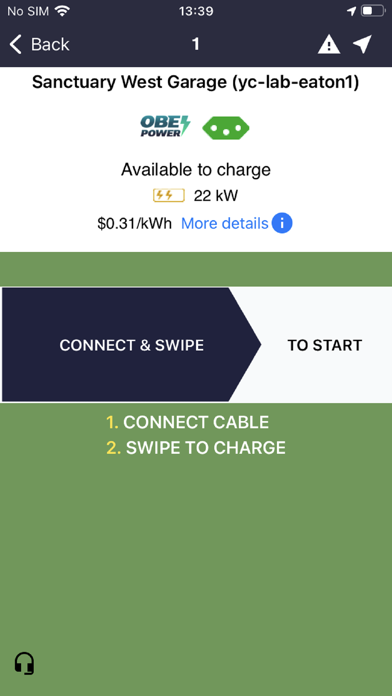 OBE Power EV Charging Screenshot