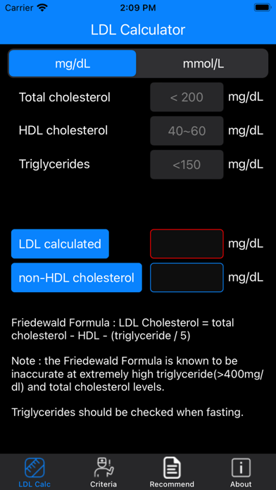 LDL Calculator Screenshot