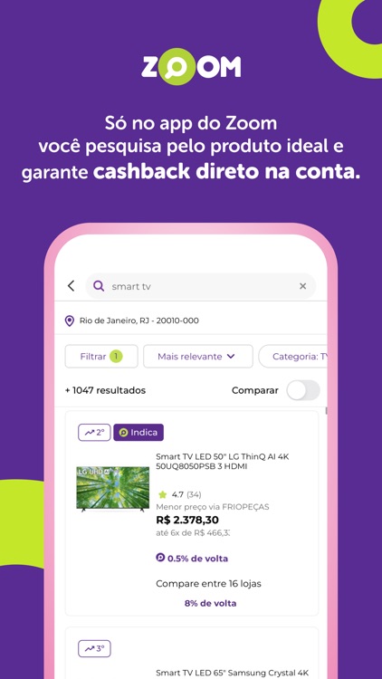 Zoom: Cashback e Menor Preço