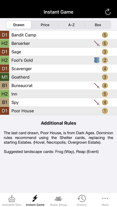 Dominion Card Randomiser Screenshot