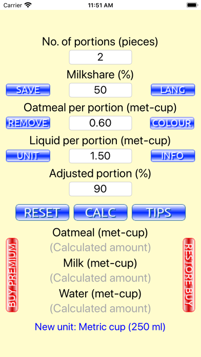 Oatmeal Calc Screenshot