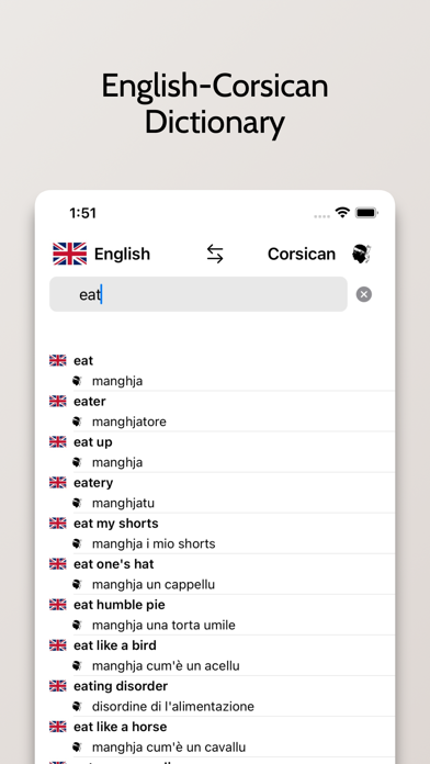Corsican-English Dictionary Screenshot