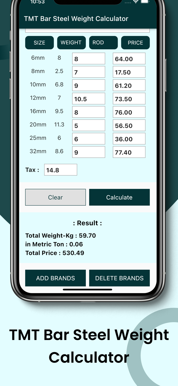 TMT bar Steel Calculator