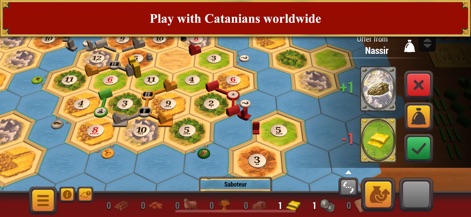 Catan Universe - This scene illustrates real-time resource trading between players and the interactive trade offer interface.
