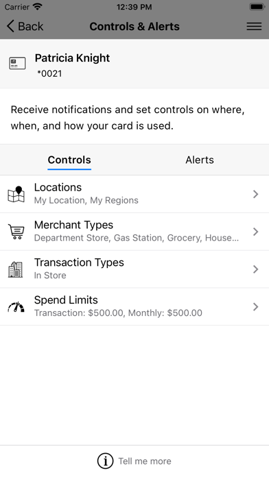 Bossier Federal Card Control Screenshot