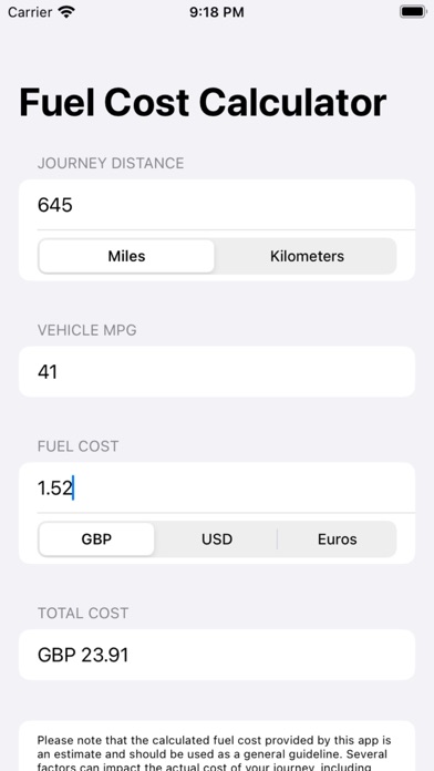 Screenshot #1 pour Fuel Cost Calculator Pro