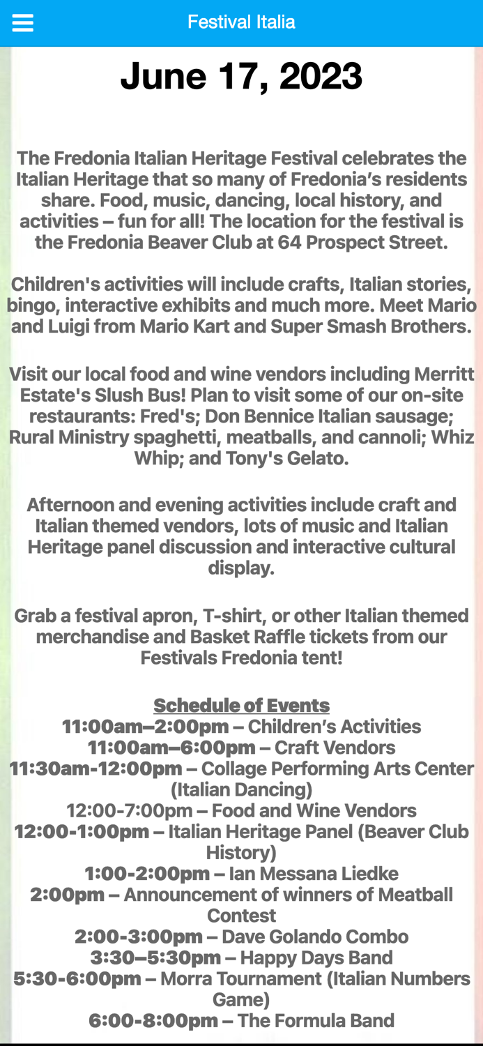 Festivals Fredonia App