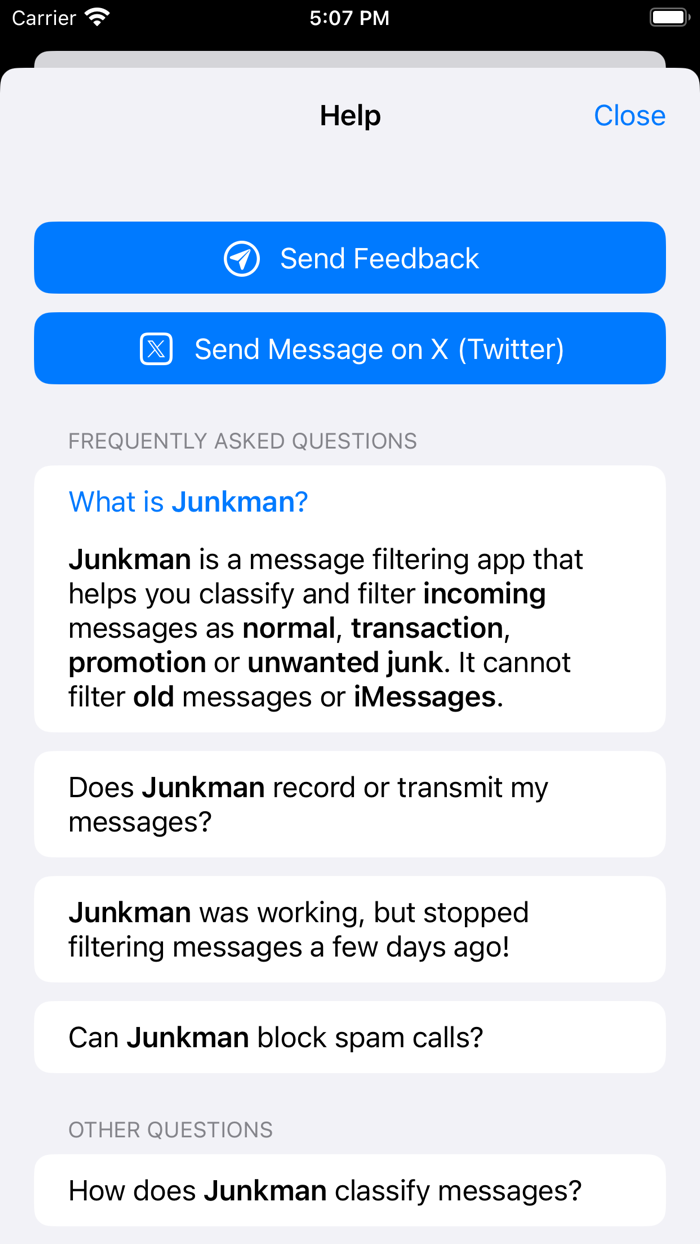 Junkman A.I. SMS Blocker