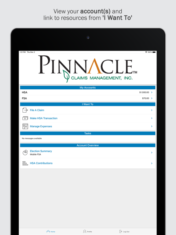 PCMI HSA/FSA/HRA Savings Acct. iPad screenshot