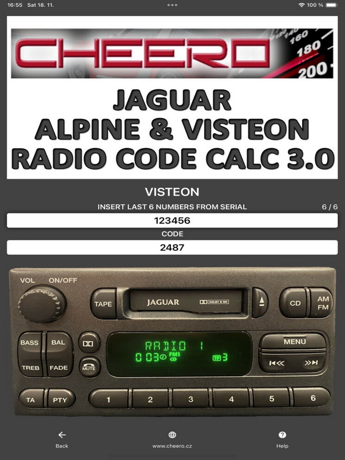 RADIO CODE for JAGUAR ALPINE