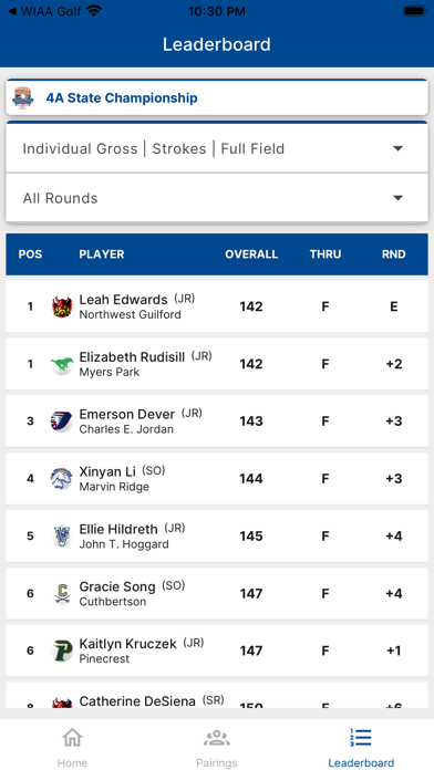 NCHSAA Golf Screenshot