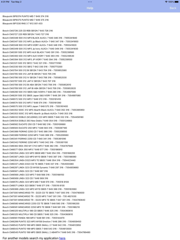RADIO CODE for FIAT BandB