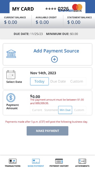 Brannen Bank Credit Card Screenshot