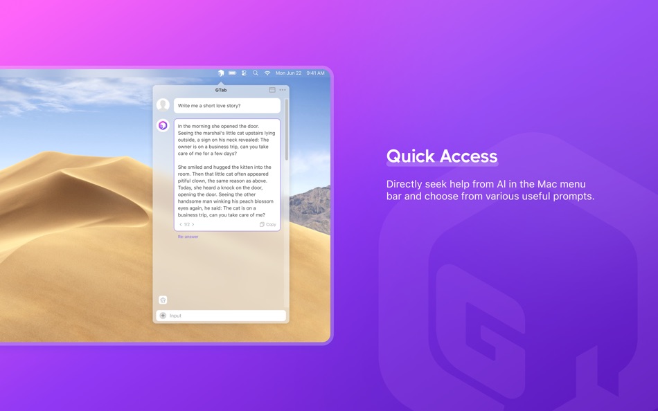 #1. GTab-1st AI Assistant for you (macOS) 由: Zhe Chen