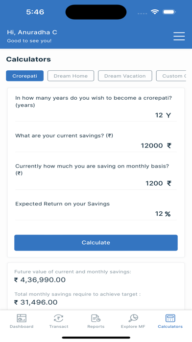 Optimoney - Mutual Funds App Screenshot