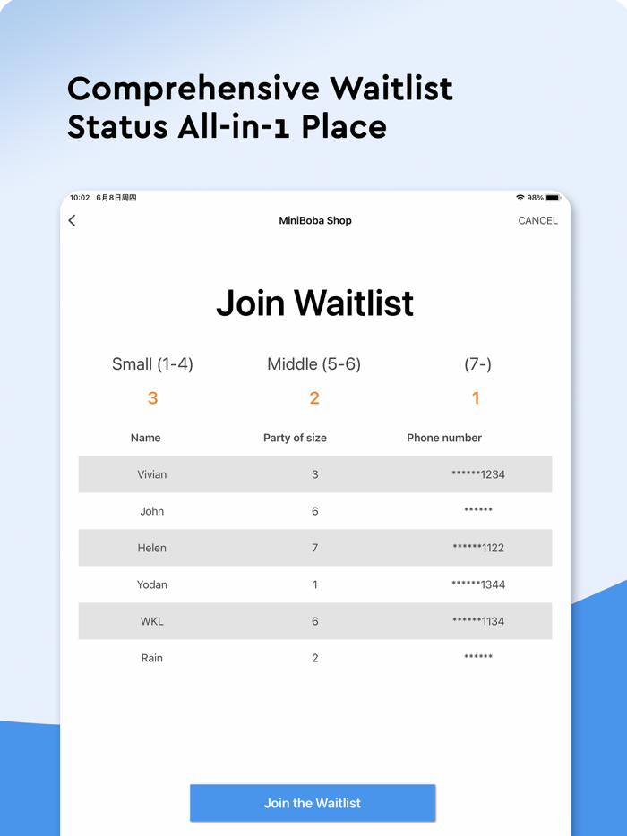 Minitable Waitlist Kiosk