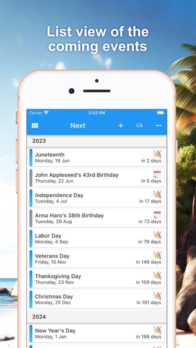 Public holidays calendar Screenshot