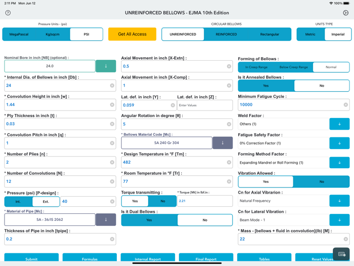 Bellows Design Software