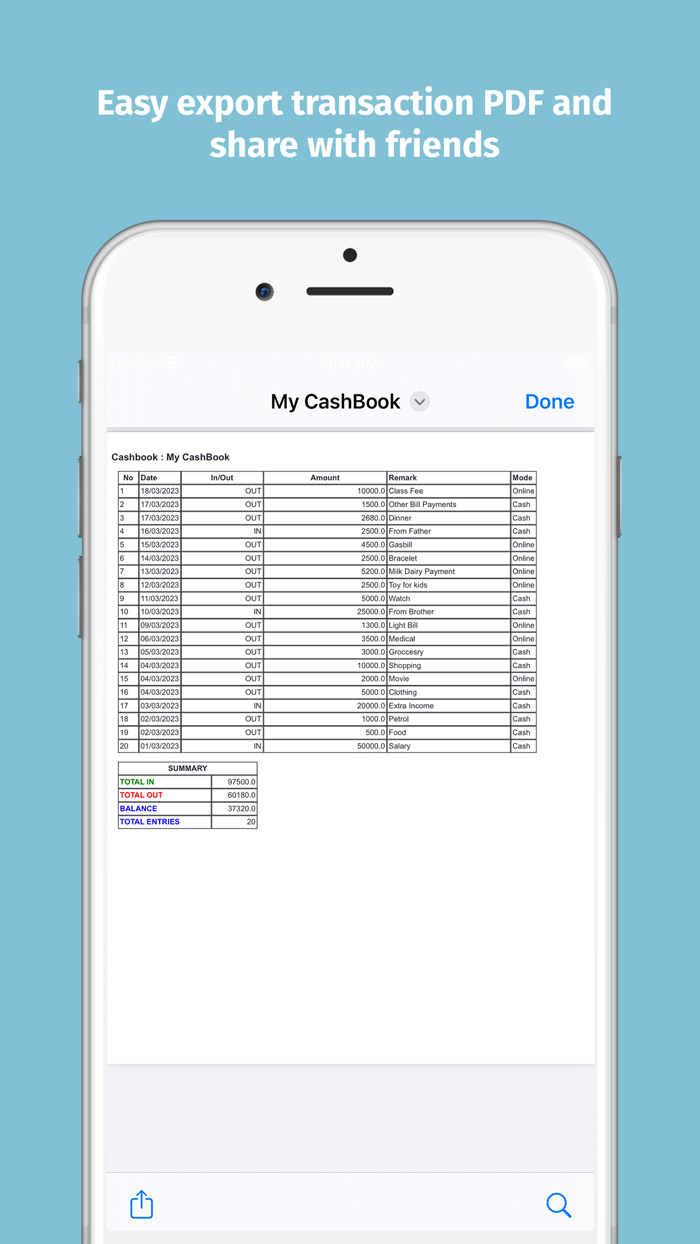 Digital Cashbook Manage Money