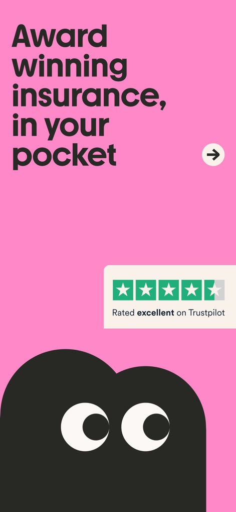 Marshmallow Insurance - Discover how the app highlights its excellent Trustpilot rating and the inviting pink branding, signaling a modern insurance solution.