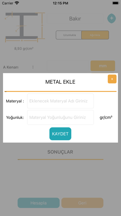 Profil Ağırlık Hesaplama Screenshot