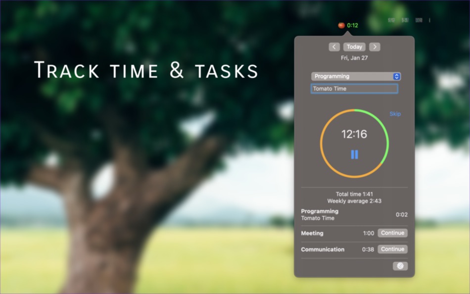 #1. TomatoTime: focus time tracker (macOS) Podle: Yi Ju Chen