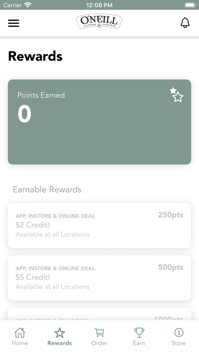 ONeill Coffee Rewards Screenshot