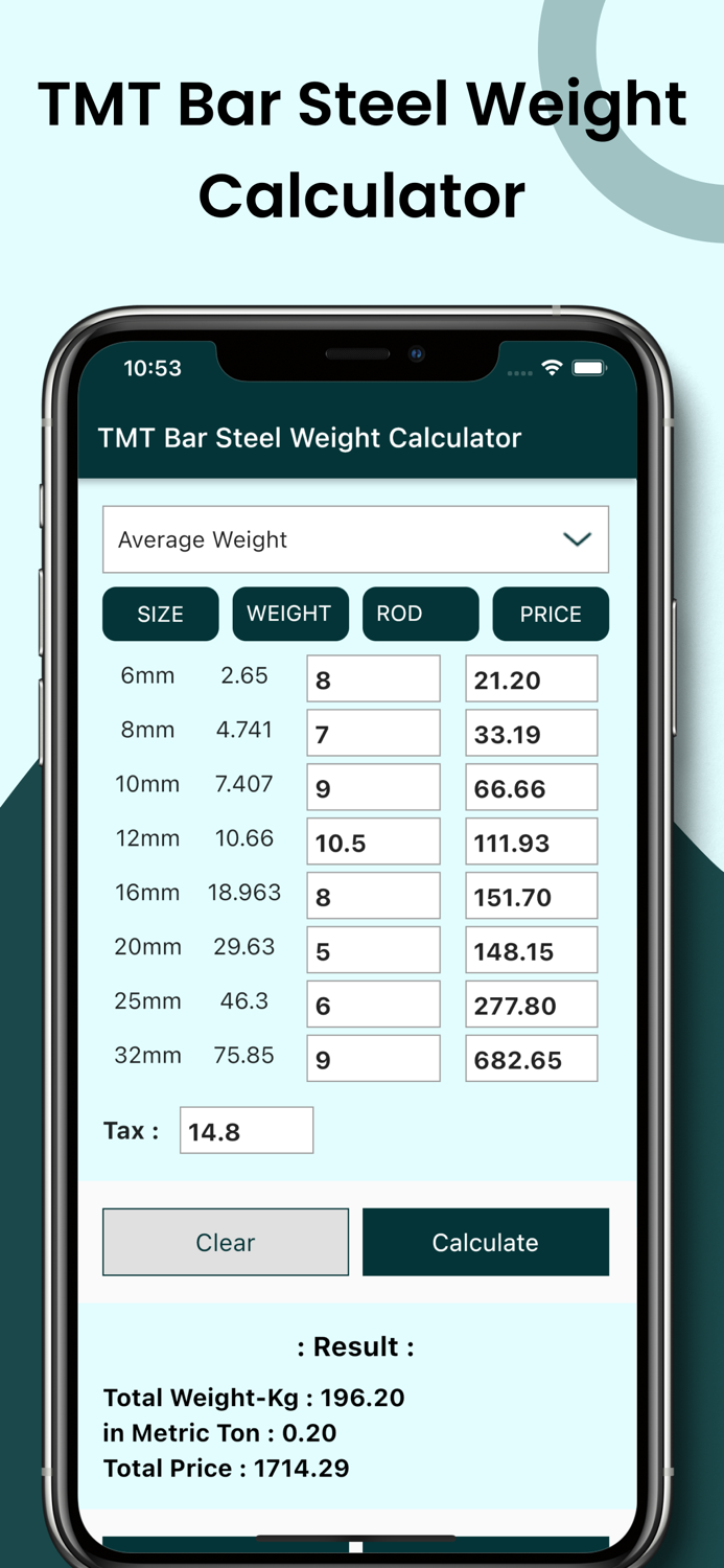 TMT bar Steel Calculator