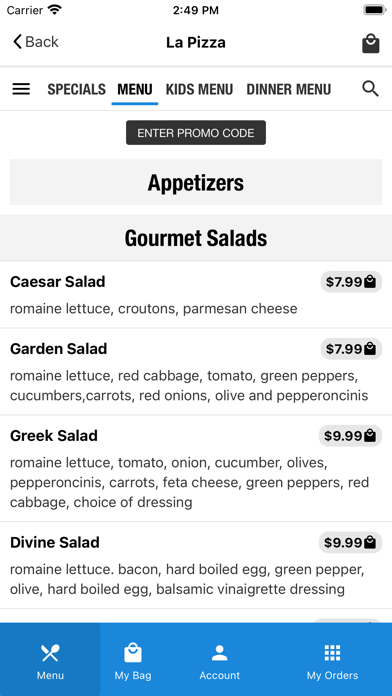 La Pizza App Screenshot