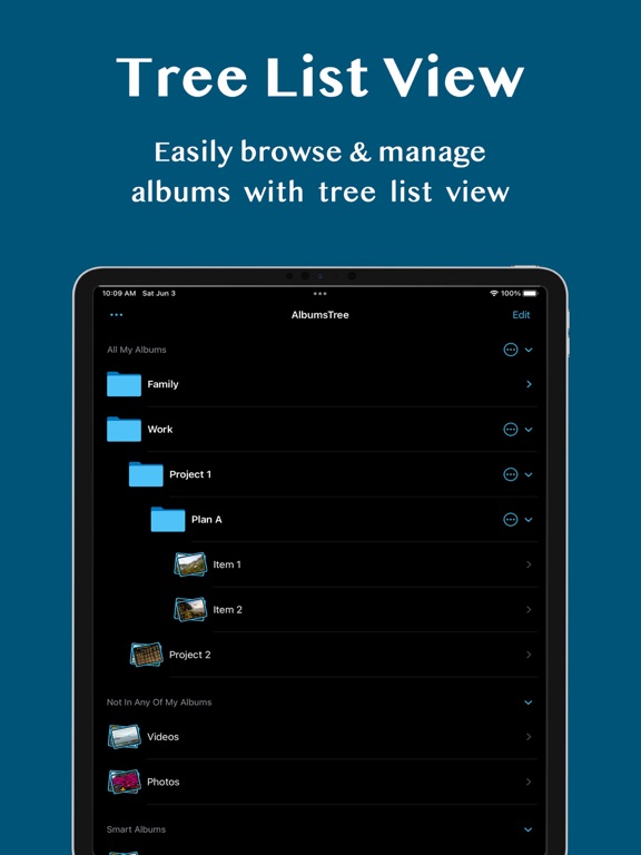 Albums Tree - Photos Manager iPad screenshot 1 - Productivity app