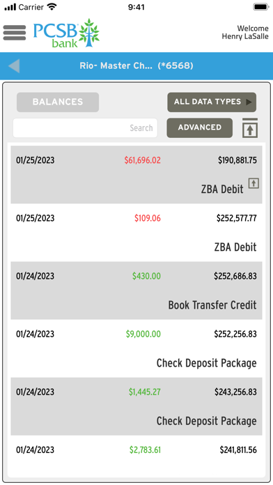 PCSB Bank Cash Management Screenshot