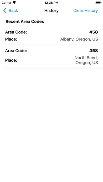 Area Code Screenshot