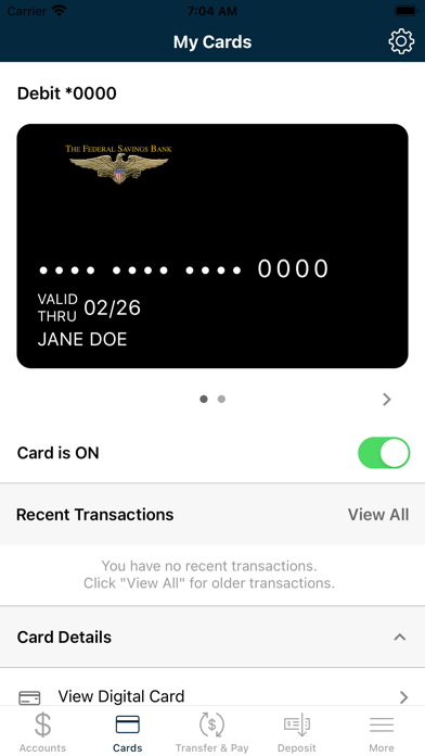 The Federal Savings Bank Screenshot