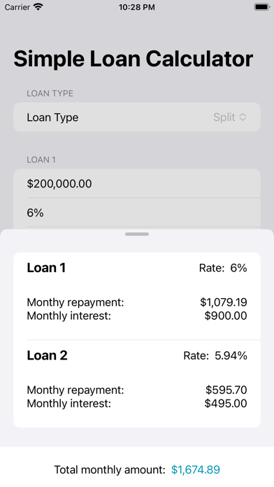 Simple Loan Calculator $ Screenshot