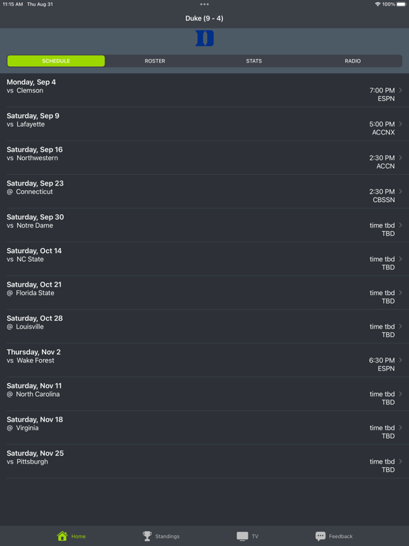 Screenshot #4 pour Duke Football Schedule