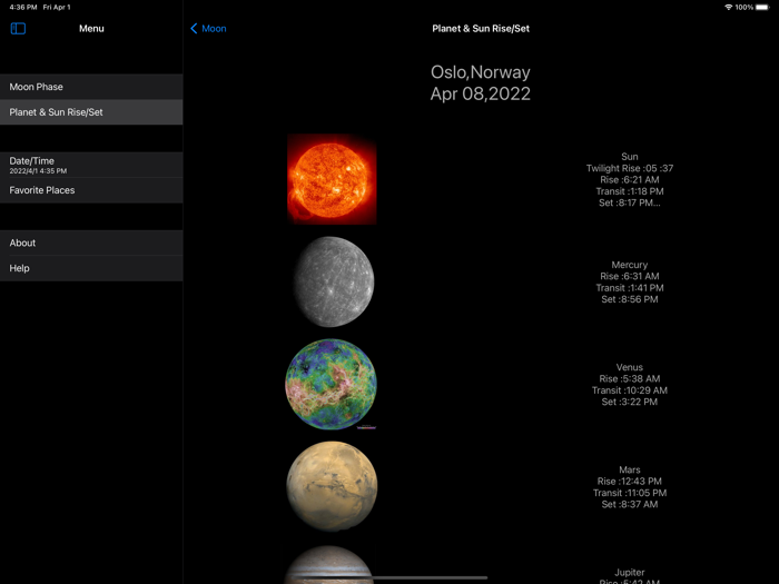 Moon Phase and Sun Rise-Set