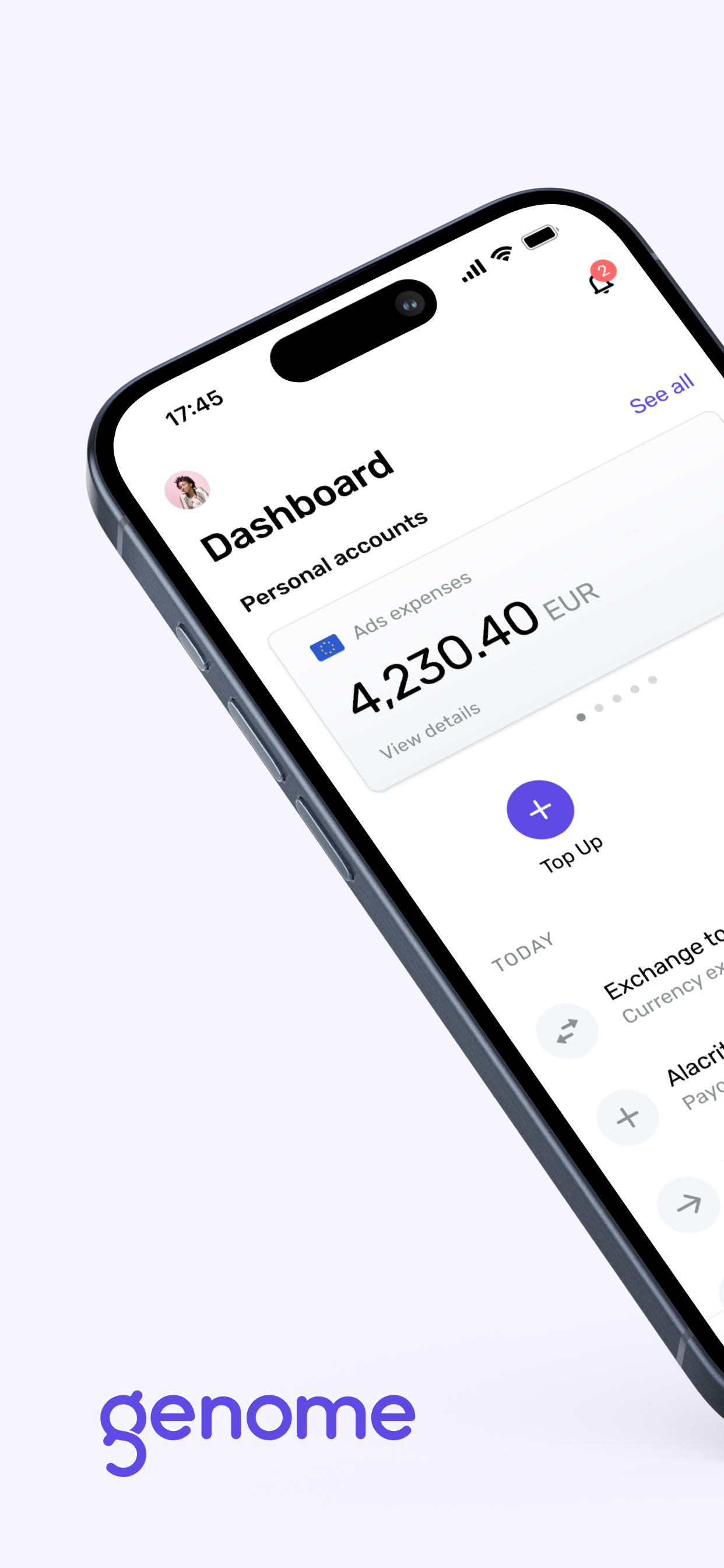 Genome money transfers & cards