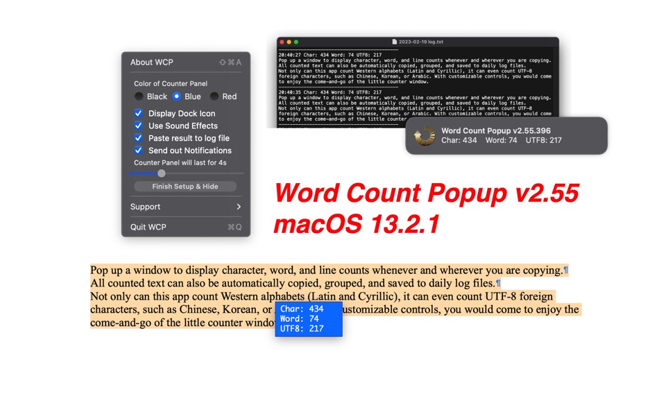 #1. Word Count Popup (macOS) 由: Jiulong Zhao