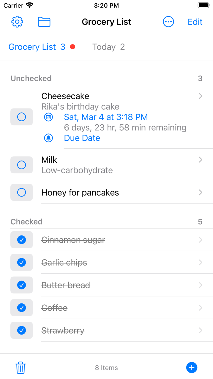 Grocery Shopping List Widget