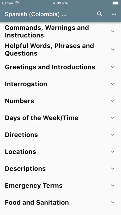 Spanish (Colombia) Phrasebook Screenshot