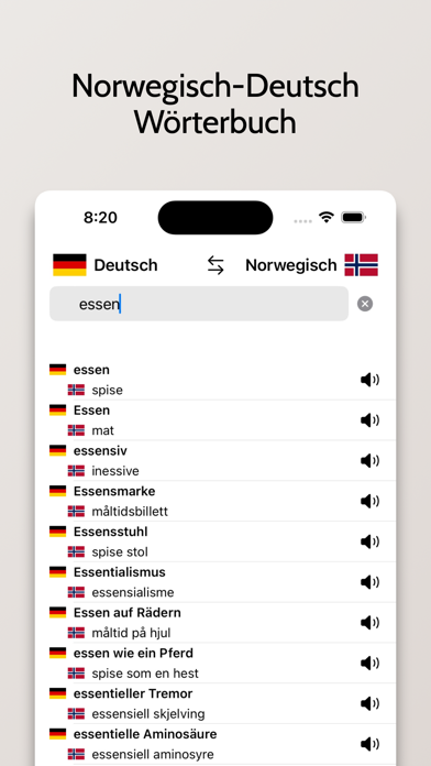 Norwegisch-Deutsch Wörterbuch Screenshot