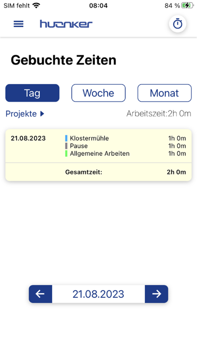 huonker Zeiterfassung V2 Screenshot